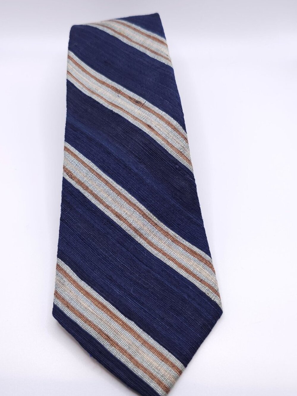 Vintage Lilly Dache Paris-Los Angeles Blue & Beige Striped Silk Tie